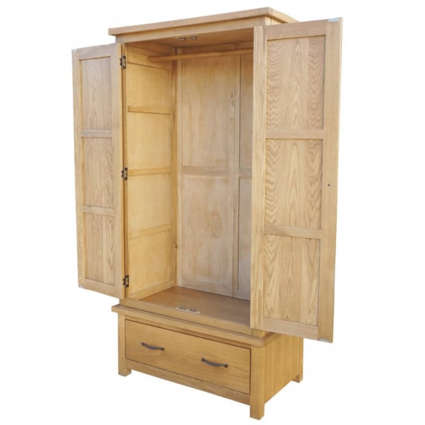 Wardrobe With 1 Drawer 90x52x183 Cm Solid Oak Wood Image 3