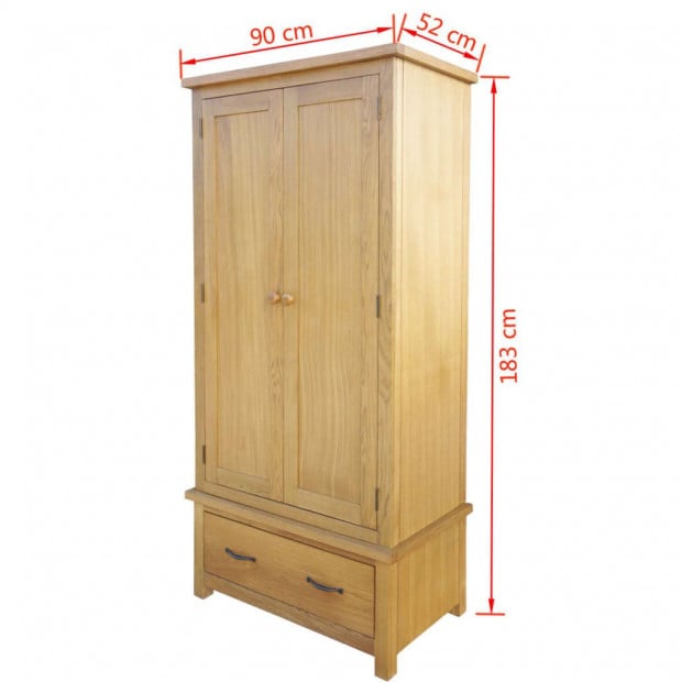 Wardrobe With 1 Drawer 90x52x183 Cm Solid Oak Wood Image 6