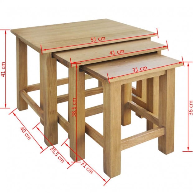 Nesting Tables 3 Pcs Solid Oak Wood Image 5
