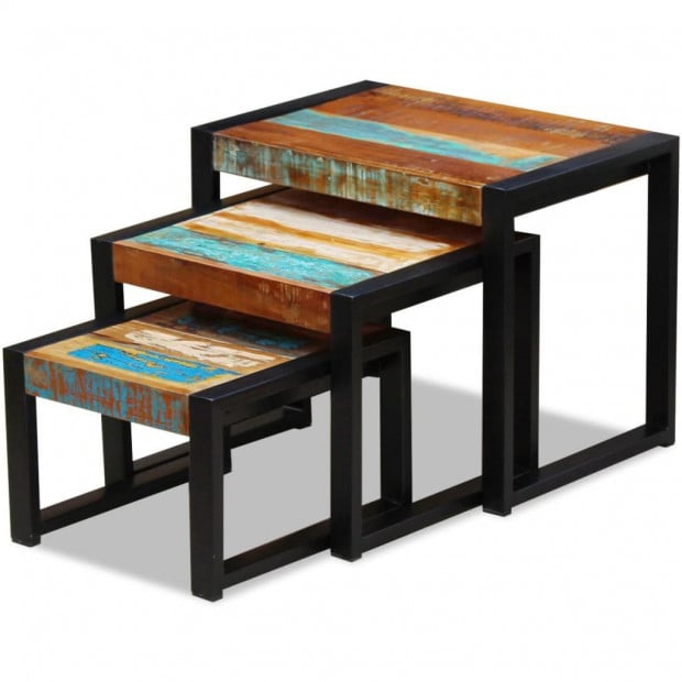 Three Piece Nesting Tables Solid Reclaimed Wood Image 2
