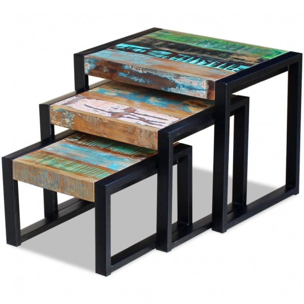 Three Piece Nesting Tables Solid Reclaimed Wood Image 3