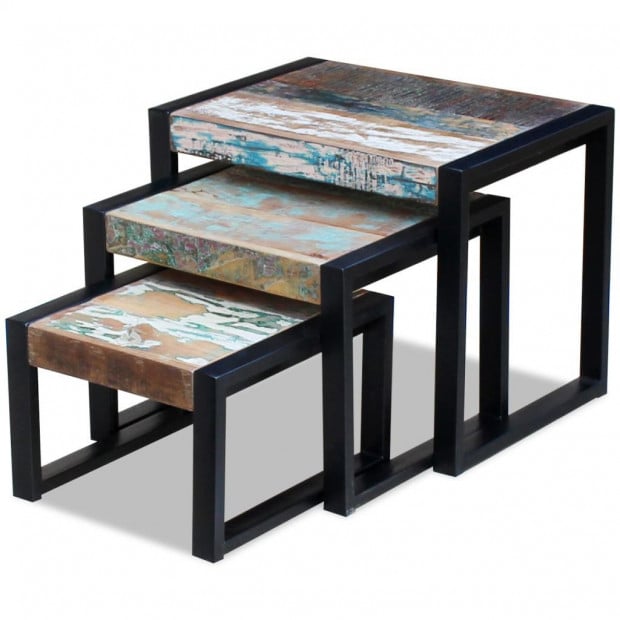 Three Piece Nesting Tables Solid Reclaimed Wood Image 4