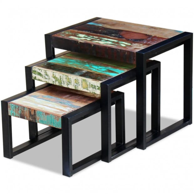 Three Piece Nesting Tables Solid Reclaimed Wood Image 5