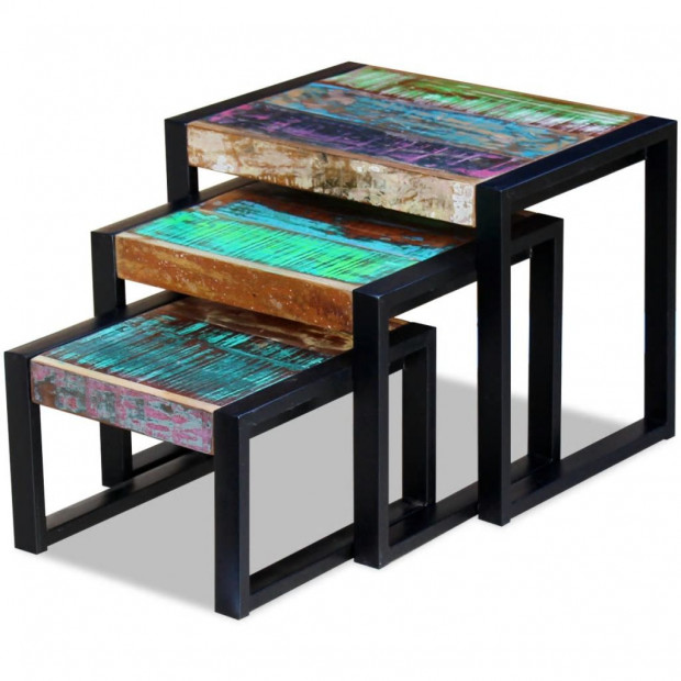 Three Piece Nesting Tables Solid Reclaimed Wood Image 6