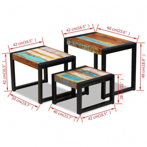 Three Piece Nesting Tables Solid Reclaimed Wood Image 9