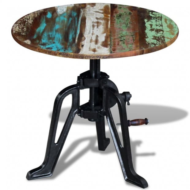 Side Table Solid Reclaimed Wood Cast Iron 60x(42-63) Cm Image 3