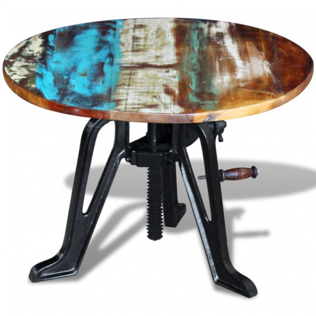 Side Table Solid Reclaimed Wood Cast Iron 60x(42-63) Cm Image 6