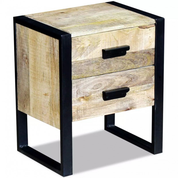 Side Table With 2 Drawers Solid Mango Wood 43x33x51 Cm Image 3