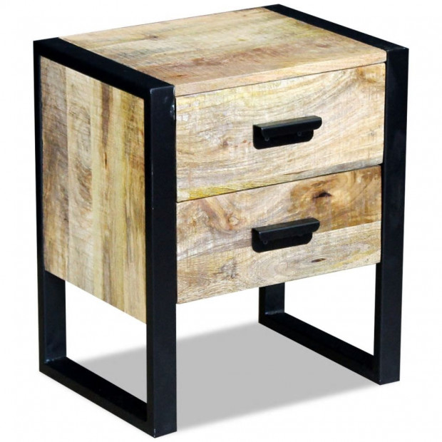 Side Table With 2 Drawers Solid Mango Wood 43x33x51 Cm Image 4
