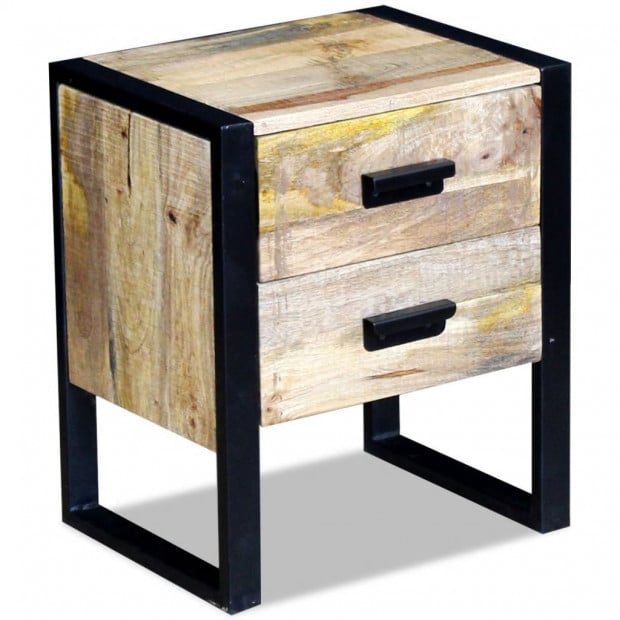 Side Table With 2 Drawers Solid Mango Wood 43x33x51 Cm Image 5