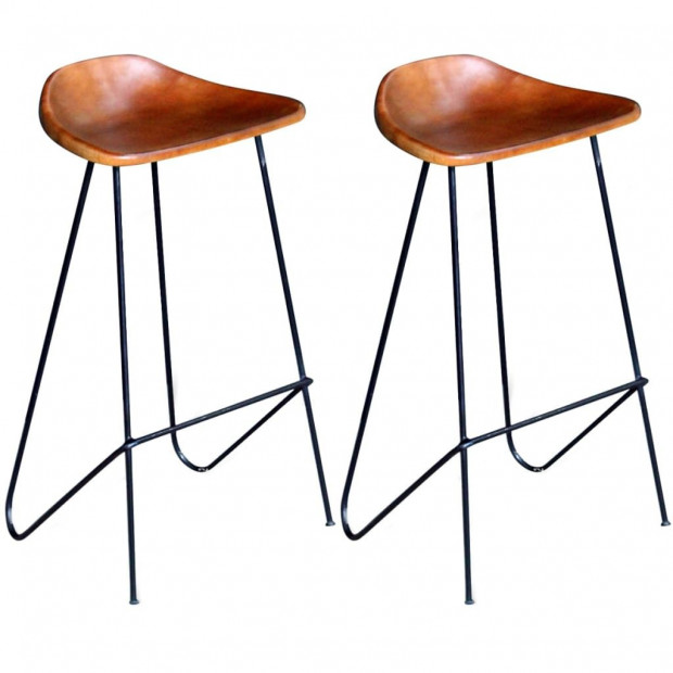Bar Chairs 2 Pcs Black And Brown Real Leather