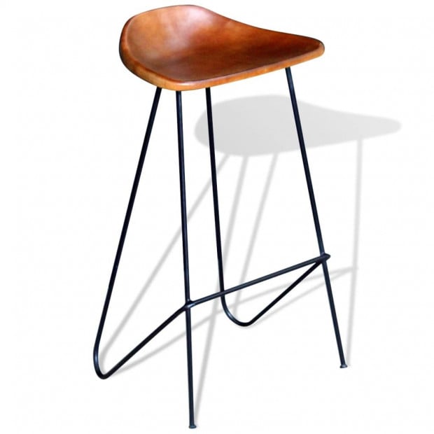 Bar Chairs 2 Pcs Black And Brown Real Leather Image 2