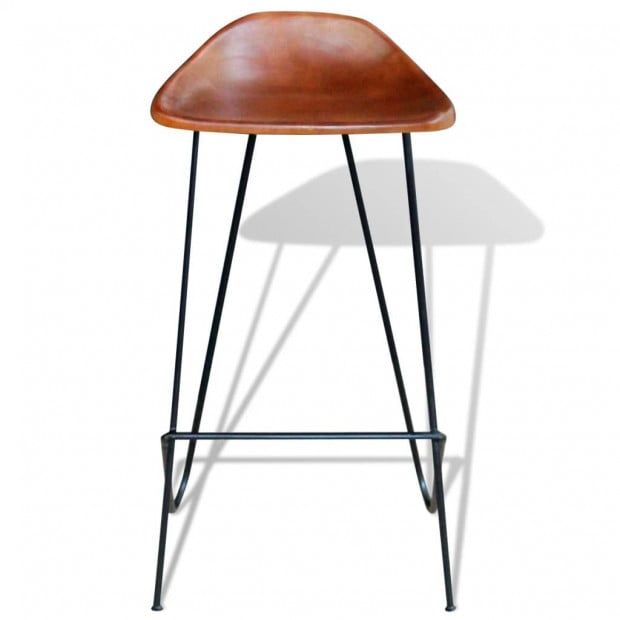 Bar Chairs 2 Pcs Black And Brown Real Leather Image 3