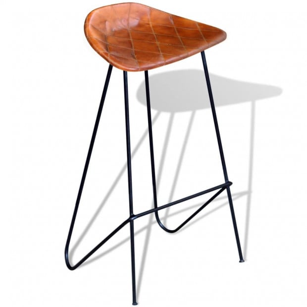 Bar Chair 2 Pcs Real Leather Brown Image 2