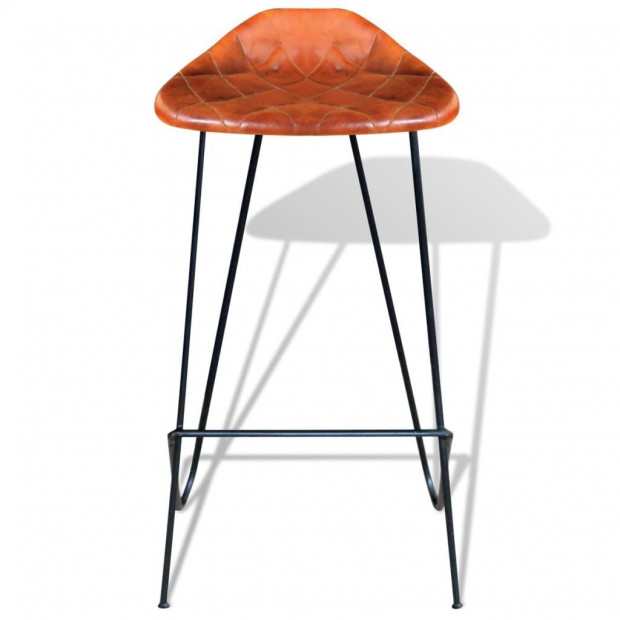 Bar Chair 2 Pcs Real Leather Brown Image 3