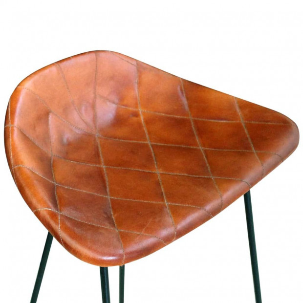Bar Chair 2 Pcs Real Leather Brown Image 4
