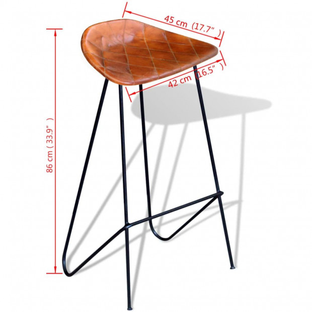 Bar Chair 2 Pcs Real Leather Brown Image 5