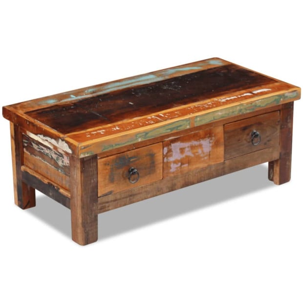 Coffee Table Drawers Solid Reclaimed Wood 90x45x35 Cm Image 2