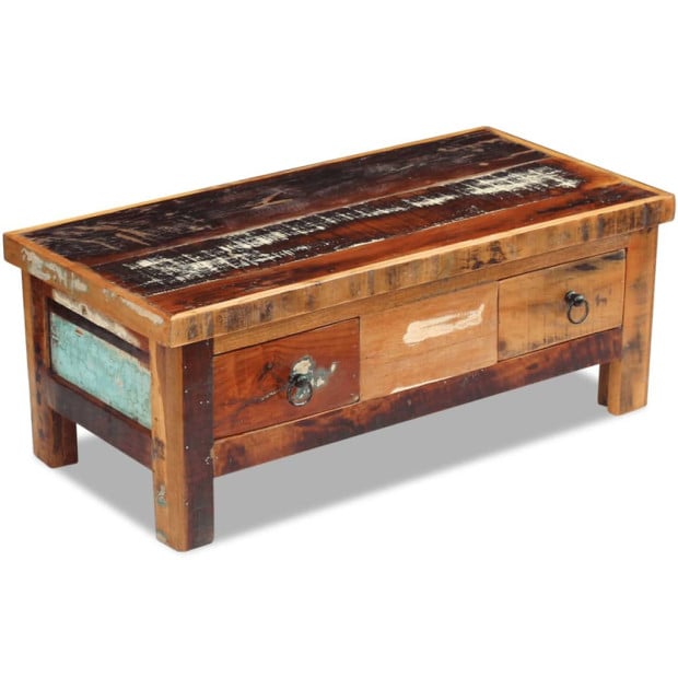 Coffee Table Drawers Solid Reclaimed Wood 90x45x35 Cm Image 3