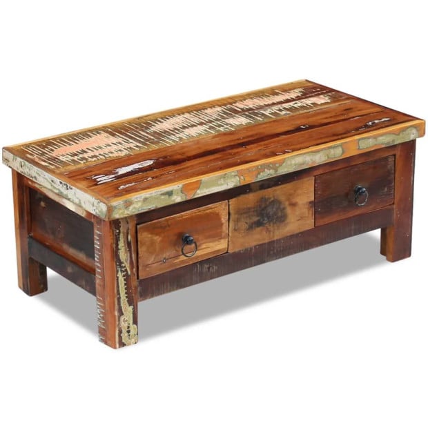 Coffee Table Drawers Solid Reclaimed Wood 90x45x35 Cm Image 5