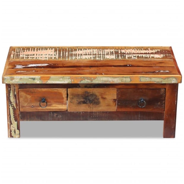 Coffee Table Drawers Solid Reclaimed Wood 90x45x35 Cm Image 6