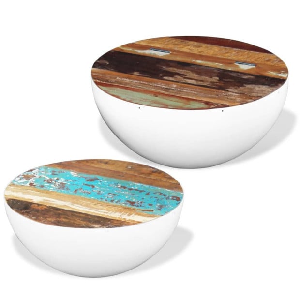 Two Piece Bowl Shaped Coffee Table Set Solid Reclaimed Image 4