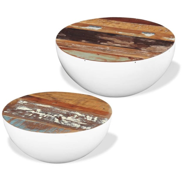 Two Piece Bowl Shaped Coffee Table Set Solid Reclaimed Image 5
