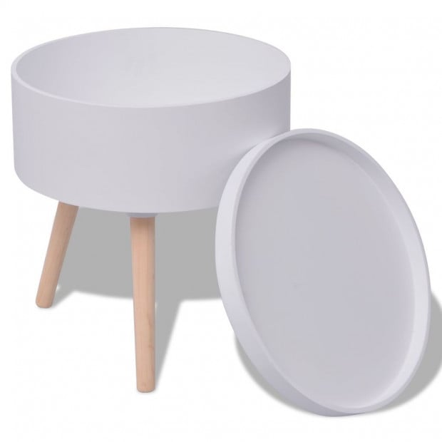 Side Table With Serving Tray Round 39.5x44.5 Cm White Image 2