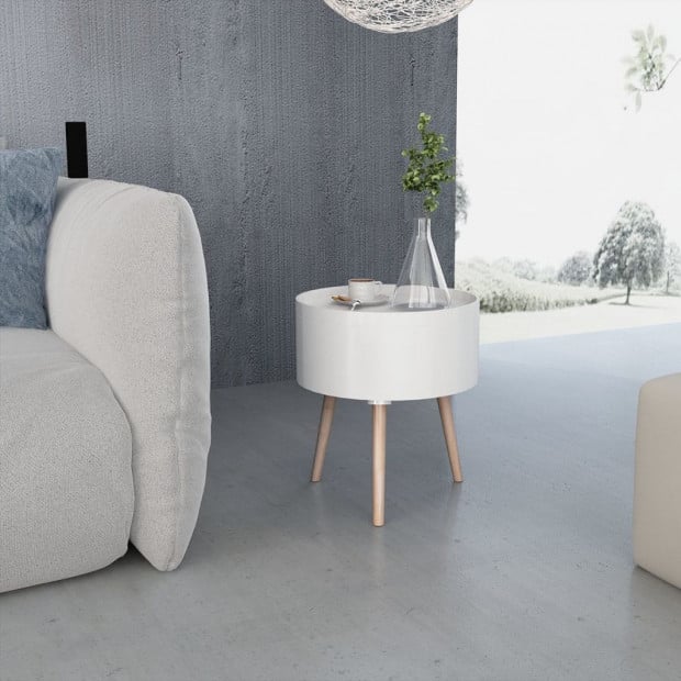 Side Table With Serving Tray Round 39.5x44.5 Cm White Image 3
