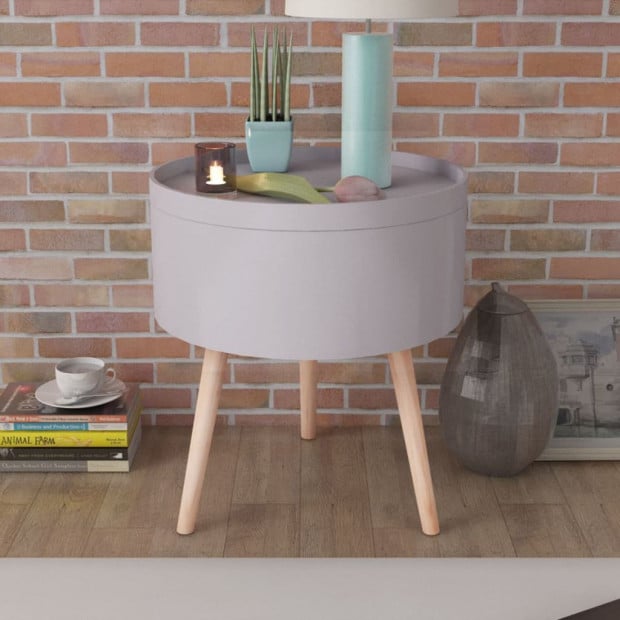 Side Table With Serving Tray Round 39.5x44.5 Cm Grey