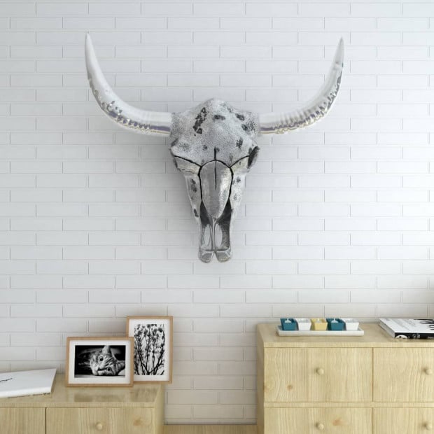 Skull Head Decoration Wall-mounted Aluminium Silver Image 2