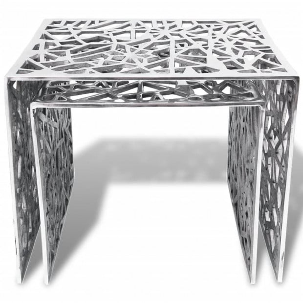 Two Piece Side Tables Square Aluminium Silver Image 3