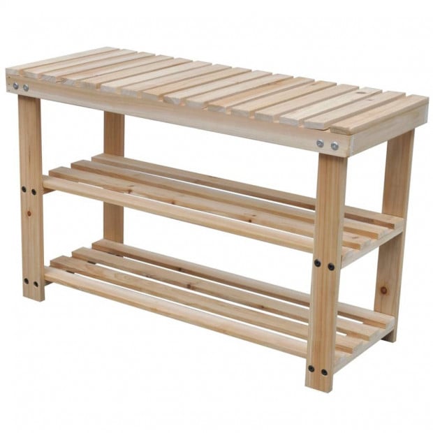 2-in-1 Shoe Rack With Bench Top 2 Pcs Solid Wood Image 2