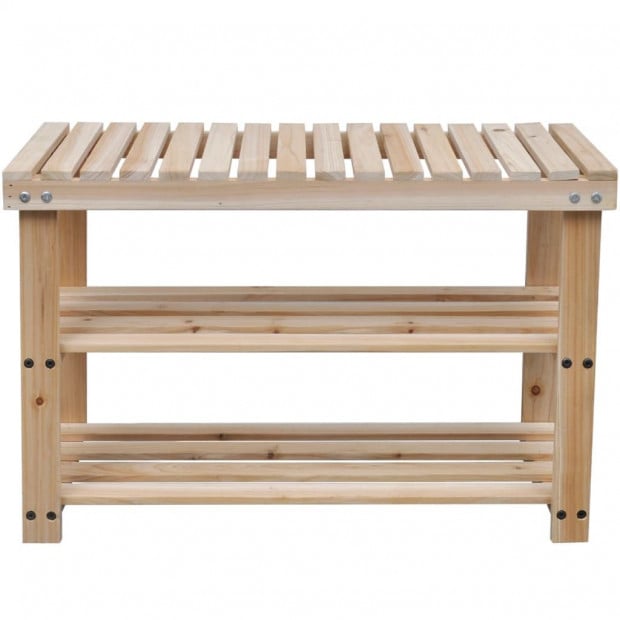 2-in-1 Shoe Rack With Bench Top 2 Pcs Solid Wood Image 3