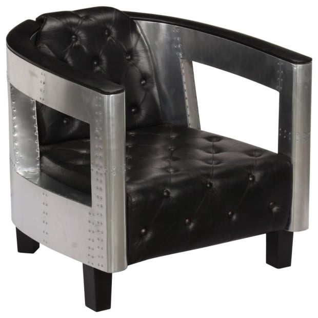 Aviator Armchair Black Real Leather Image 3