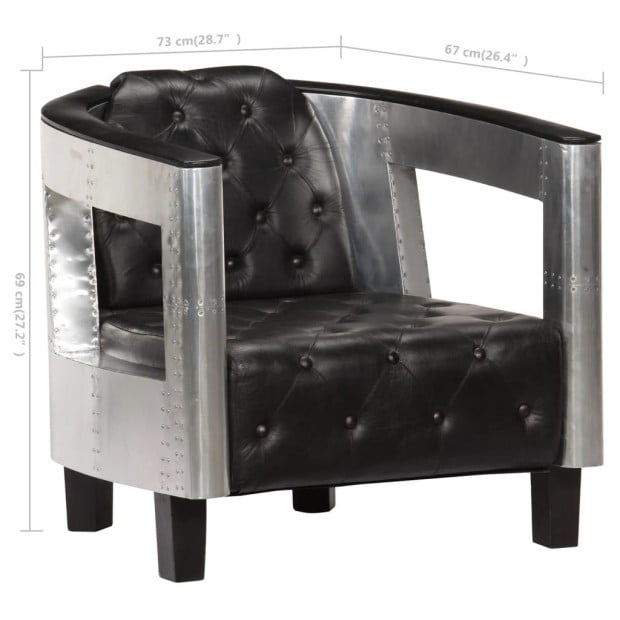 Aviator Armchair Black Real Leather Image 8