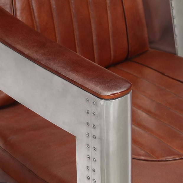 Aviator Armchair Brown Real Leather Image 2