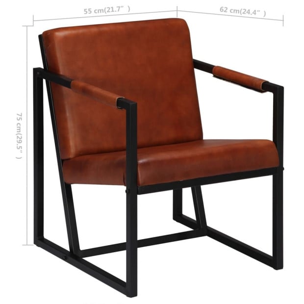 Armchair Brown Real Leather Image 8
