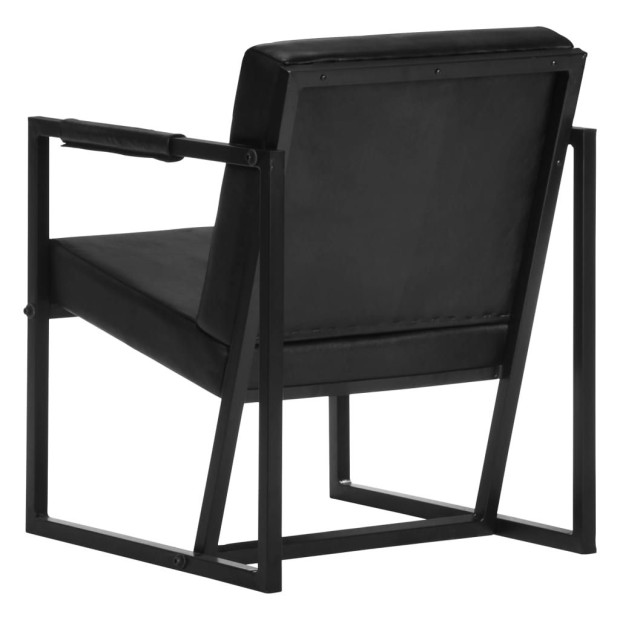 Armchair Black Real Leather Image 6