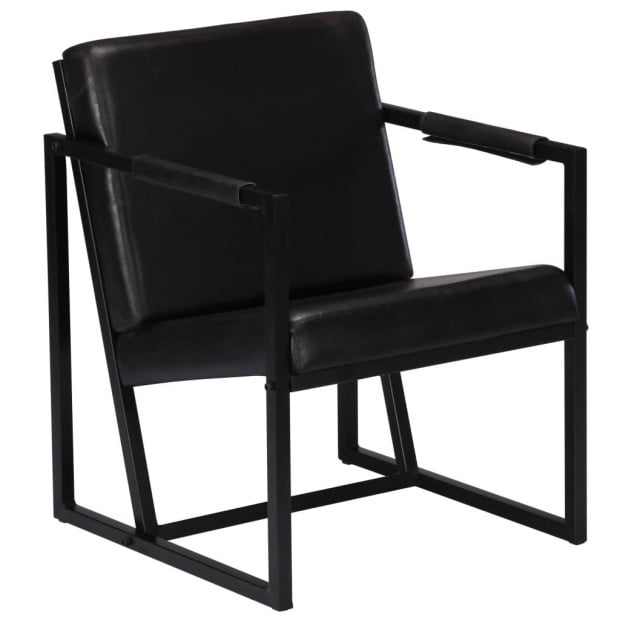 Armchair Black Real Leather Image 7
