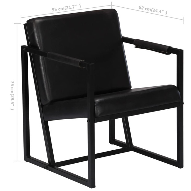 Armchair Black Real Leather Image 8