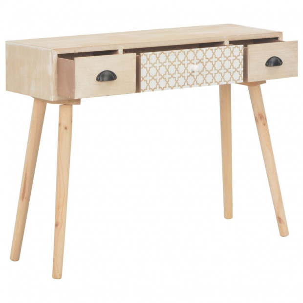 Console Table With 3 Drawers 100x30x73 Cm Solid Pinewood Image 2