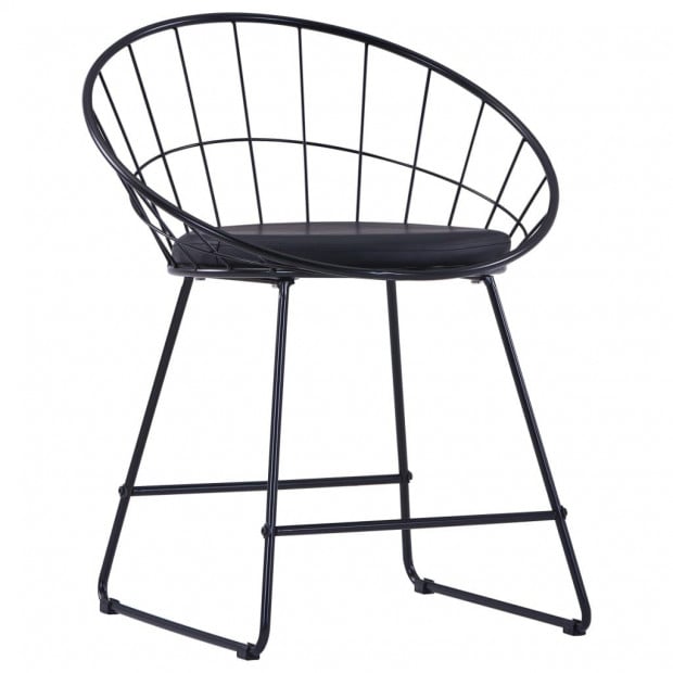 Dining Chairs With Faux Leather Seats 2 Pcs Black Steel Image 3
