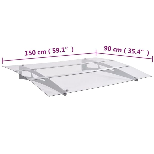 Door Canopy Silver And Transparent 150x90 Cm Polycarbonate Image 6