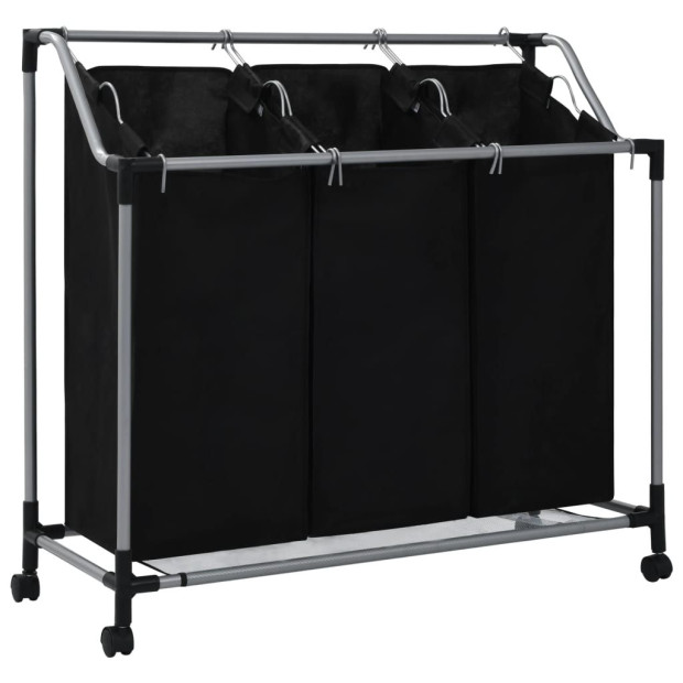 Laundry Sorter With 3 Bags Black Steel