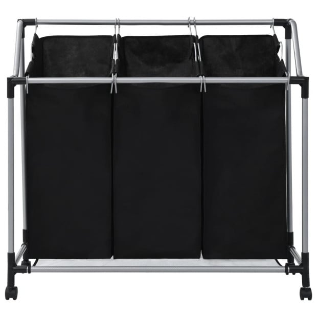 Laundry Sorter With 3 Bags Black Steel Image 2