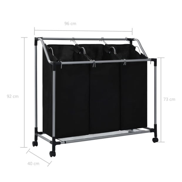 Laundry Sorter With 3 Bags Black Steel Image 7