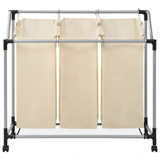 Laundry Sorter With 3 Bags Cream Steel Image 2