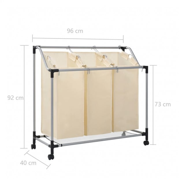 Laundry Sorter With 3 Bags Cream Steel Image 7
