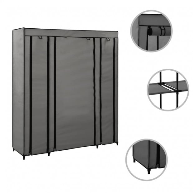 Wardrobe With Compartments And Rods Grey 150x45x176 Cm Fabric Image 3